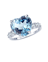 Кольцо с голубым сердцем из серебра