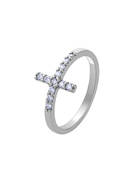 Серебряное кольцо с фианитами в форме креста