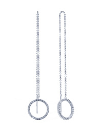 Серебряные серьги-цепочки с подвесками в форме круга